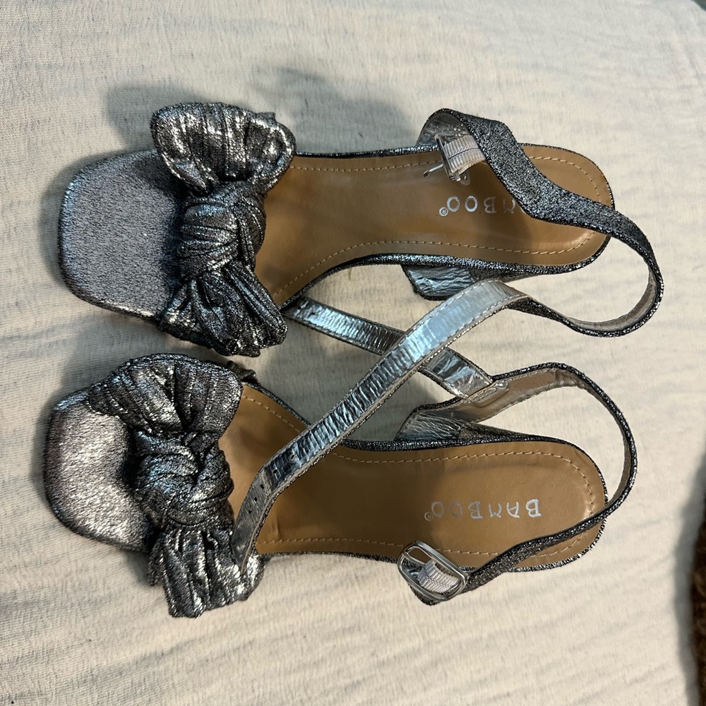 BAMBOO Metallic Silver Knotted Sandals